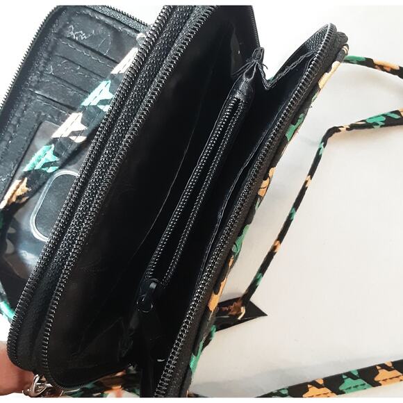 Vera Bradley Mini Crossbody Bag Wallet Black Orange Green Hounsthooth Pattern - Picture 7 of 7